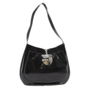 Salvatore Ferragamo Gancini Shoulder Bag Enamel Black Silver Auth BA7067-1