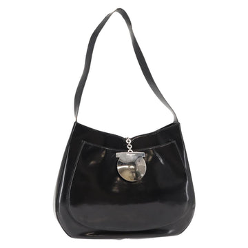 Salvatore Ferragamo Gancini Shoulder Bag Enamel Black Silver Auth BA7067