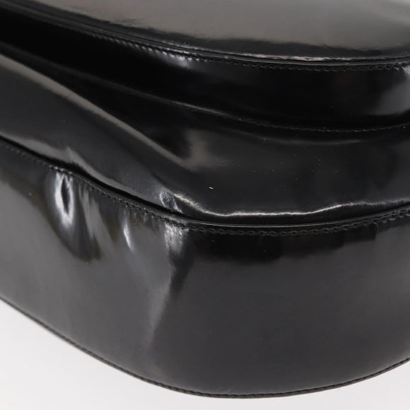 Salvatore Ferragamo Gancini Shoulder Bag Enamel Black Silver Auth BA7067