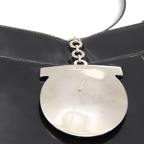 Salvatore Ferragamo Gancini Shoulder Bag Enamel Black Silver Auth BA7067