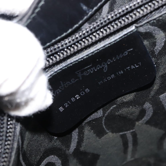 Salvatore Ferragamo Gancini Shoulder Bag Enamel Black Silver Auth BA7067