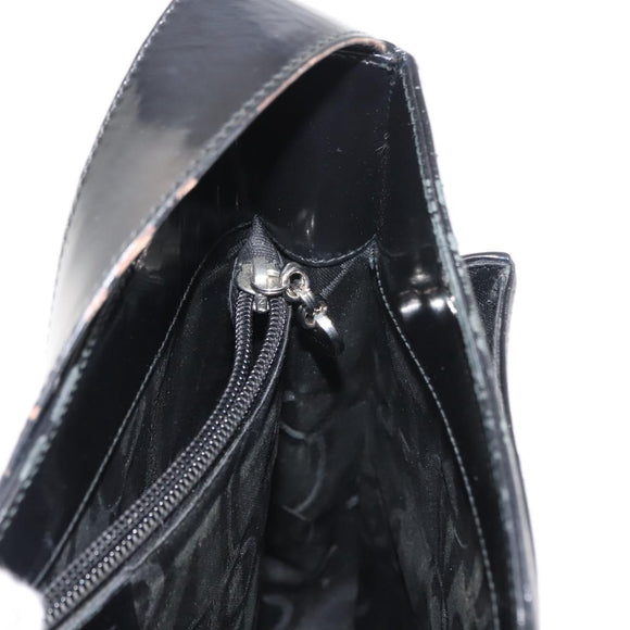 Salvatore Ferragamo Gancini Shoulder Bag Enamel Black Silver Auth BA7067