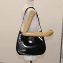 Salvatore Ferragamo Gancini Shoulder Bag Enamel Black Silver Auth BA7067-21