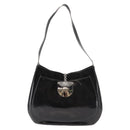 Salvatore Ferragamo Gancini Shoulder Bag Enamel Black Silver Auth BA7067-13