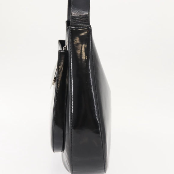 Salvatore Ferragamo Gancini Shoulder Bag Enamel Black Silver Auth BA7067