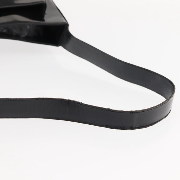 Salvatore Ferragamo Gancini Shoulder Bag Enamel Black Silver Auth BA7067