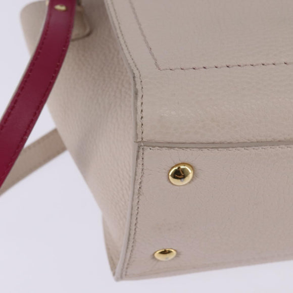 Salvatore Ferragamo Gancini Hand Bag Leather 2way Beige Gold Auth BA7068