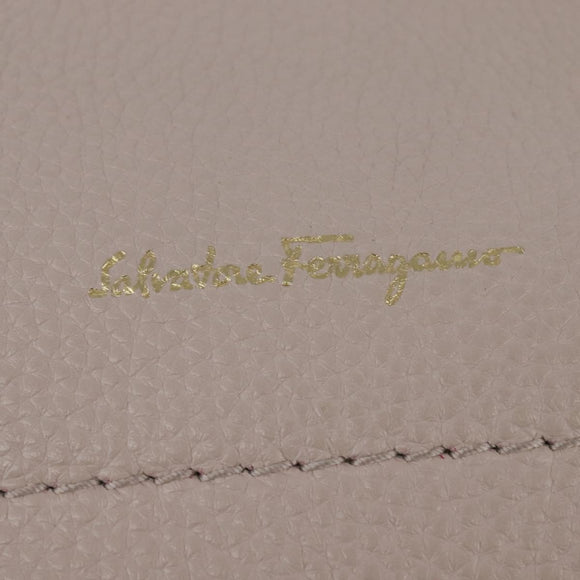 Salvatore Ferragamo Gancini Hand Bag Leather 2way Beige Gold Auth BA7068