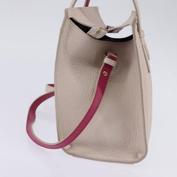 Salvatore Ferragamo Gancini Hand Bag Leather 2way Beige Gold Auth BA7068