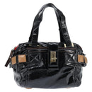 Chloe Audra Tote Bag Enamel Black Gold Auth BA7069-1