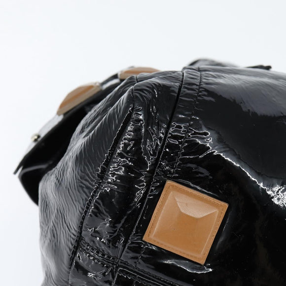 Chloe Audra Tote Bag Enamel Black Gold Auth BA7069