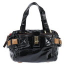 Chloe Audra Tote Bag Enamel Black Gold Auth BA7069-13