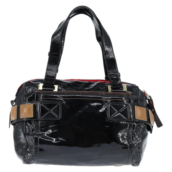 Chloe Audra Tote Bag Enamel Black Gold Auth BA7069