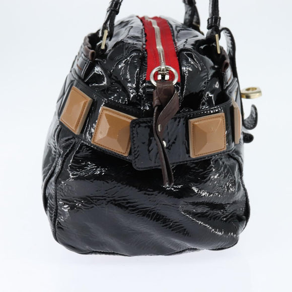 Chloe Audra Tote Bag Enamel Black Gold Auth BA7069