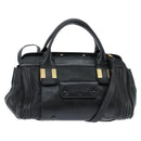 Chloe Alice Hand Bag Leather 2way Black Gold Auth BA7070-1