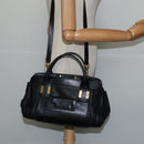 Chloe Alice Hand Bag Leather 2way Black Gold Auth BA7070-23