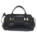 Chloe Alice Hand Bag Leather 2way Black Gold Auth BA7070-13