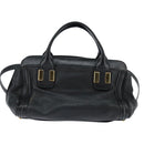 Chloe Alice Hand Bag Leather 2way Black Gold Auth BA7070-2