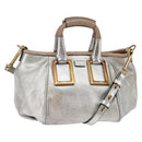 Chloe Etel Hand Bag Leather 2way Silver Gold Auth BA7071-1