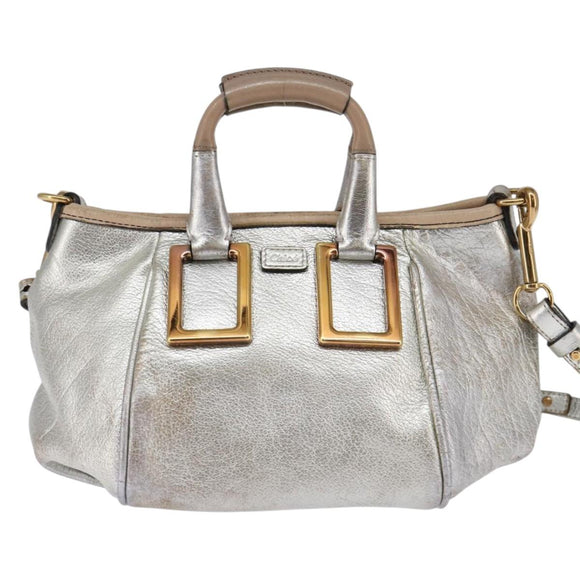 Chloe Etel Hand Bag Leather 2way Silver Gold Auth BA7071
