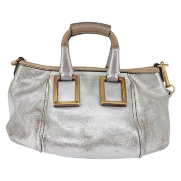 Chloe Etel Hand Bag Leather 2way Silver Gold Auth BA7071 - 0