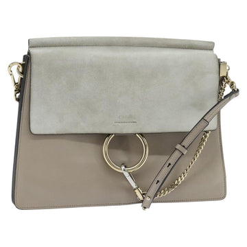 Chloe Fay Shoulder Bag Suede Leather Gray Gold Auth BA7076