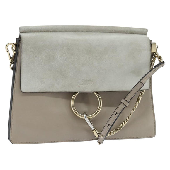 Chloe Fay Shoulder Bag Suede Leather Gray Gold Auth BA7076