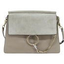 Chloe Fay Shoulder Bag Suede Leather Gray Gold Auth BA7076-13
