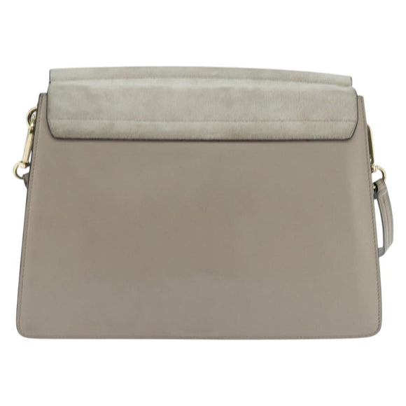 Chloe Fay Shoulder Bag Suede Leather Gray Gold Auth BA7076