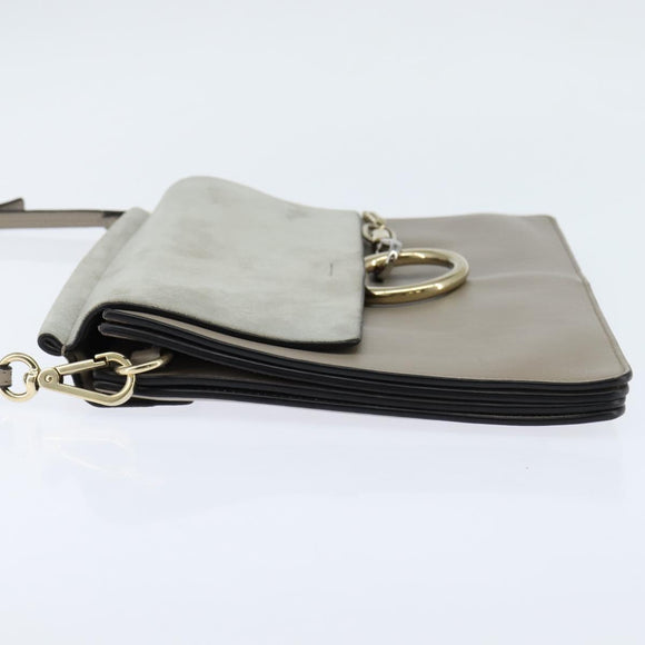Chloe Fay Shoulder Bag Suede Leather Gray Gold Auth BA7076