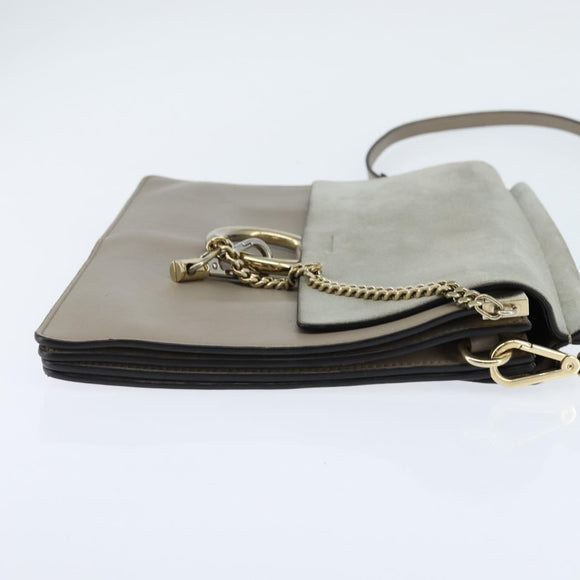 Chloe Fay Shoulder Bag Suede Leather Gray Gold Auth BA7076
