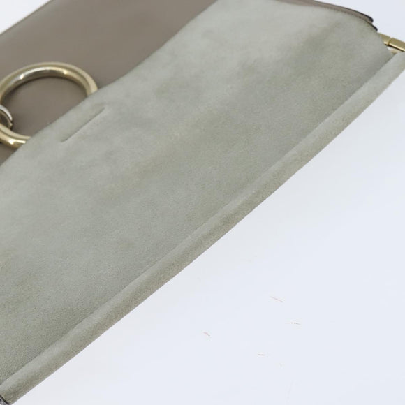 Chloe Fay Shoulder Bag Suede Leather Gray Gold Auth BA7076