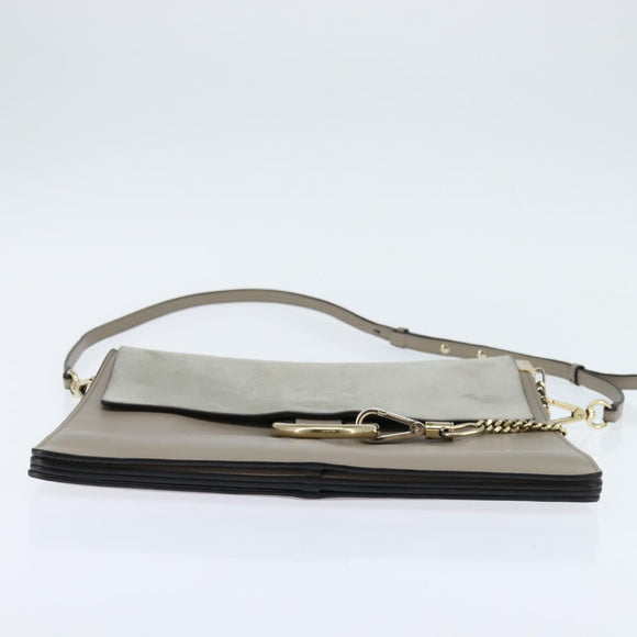 Chloe Fay Shoulder Bag Suede Leather Gray Gold Auth BA7076