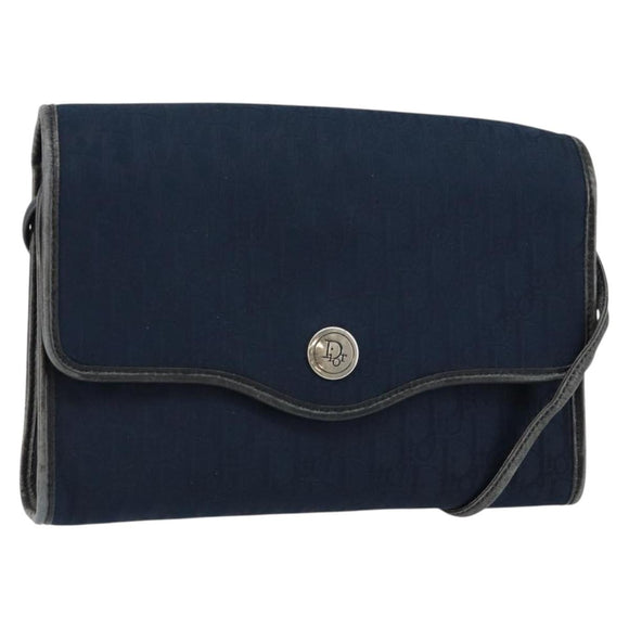Christian Dior Trotter Canvas Shoulder Bag Navy Gold Auth BA7078