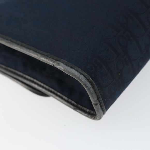 Christian Dior Trotter Canvas Shoulder Bag Navy Gold Auth BA7078