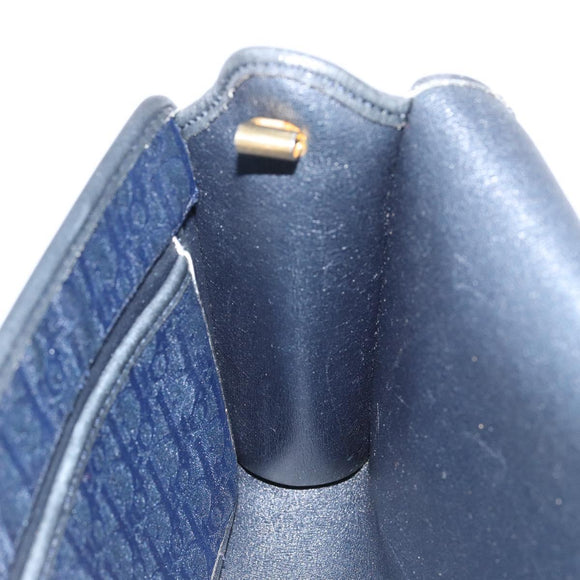 Christian Dior Trotter Canvas Shoulder Bag Navy Gold Auth BA7078