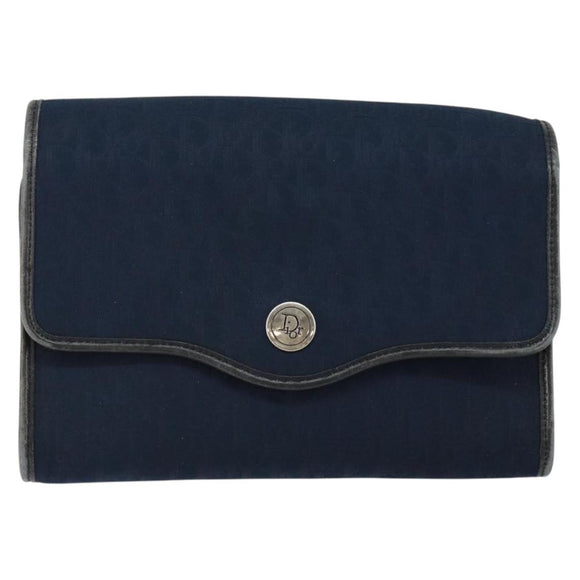Christian Dior Trotter Canvas Shoulder Bag Navy Gold Auth BA7078