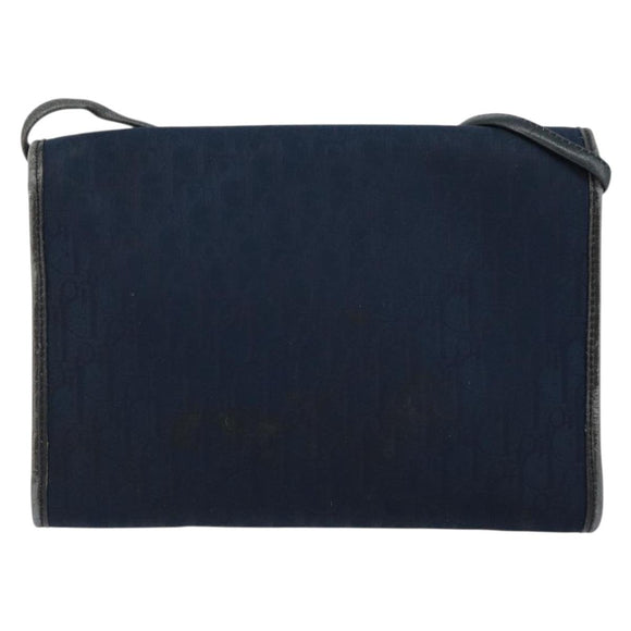 Christian Dior Trotter Canvas Shoulder Bag Navy Gold Auth BA7078
