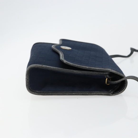 Christian Dior Trotter Canvas Shoulder Bag Navy Gold Auth BA7078