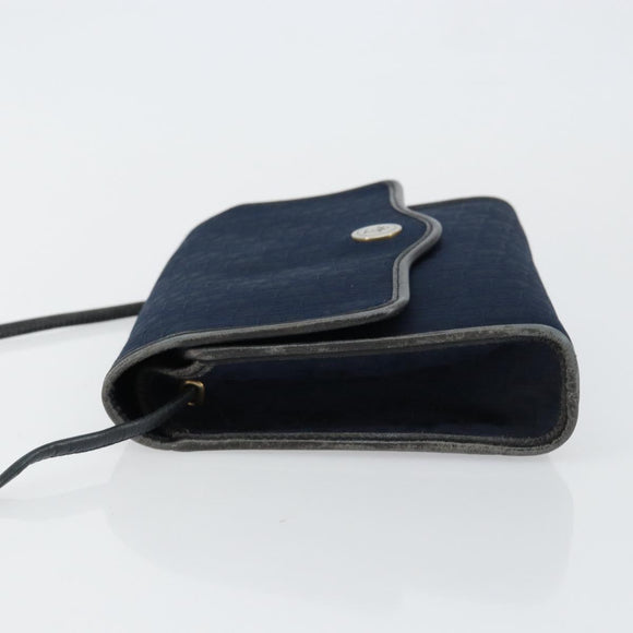 Christian Dior Trotter Canvas Shoulder Bag Navy Gold Auth BA7078