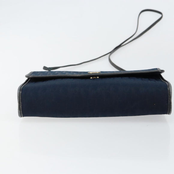 Christian Dior Trotter Canvas Shoulder Bag Navy Gold Auth BA7078