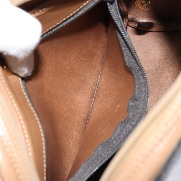 Christian Dior Honeycomb Canvas Shoulder Bag PVC Leather Black Gold Auth BA7079