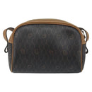 Christian Dior Honeycomb Canvas Shoulder Bag PVC Leather Black Gold Auth BA7079-2