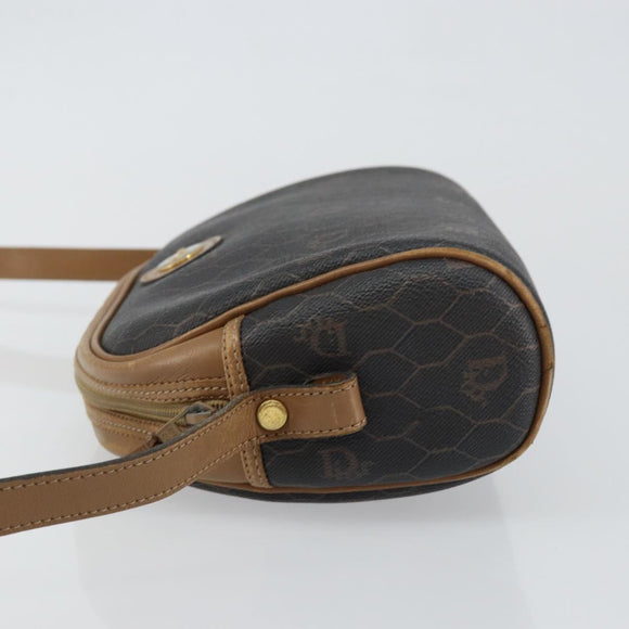 Christian Dior Honeycomb Canvas Shoulder Bag PVC Leather Black Gold Auth BA7079