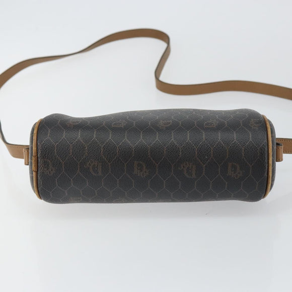 Christian Dior Honeycomb Canvas Shoulder Bag PVC Leather Black Gold Auth BA7079