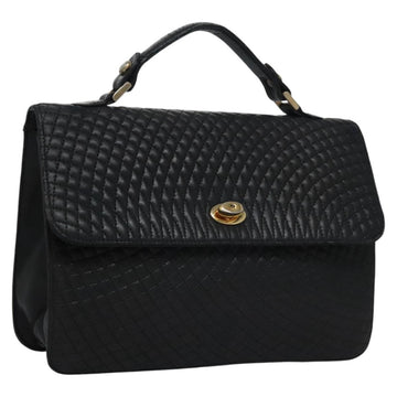 BALLY Quilted Hand Bag Leather Black Auth BA708