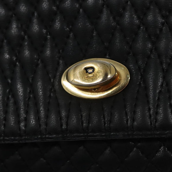 BALLY Quilted Hand Bag Leather Black Auth BA708