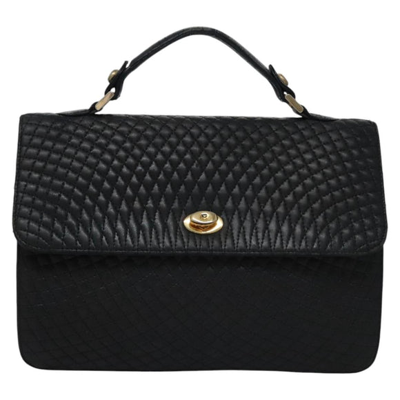 BALLY Quilted Hand Bag Leather Black Auth BA708