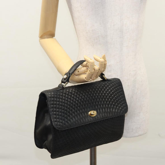 BALLY Quilted Hand Bag Leather Black Auth BA708