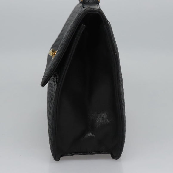 BALLY Quilted Hand Bag Leather Black Auth BA708